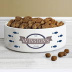 Personalised Blue Fish 15cm Medium White Pet Bowl | Pet Gifts