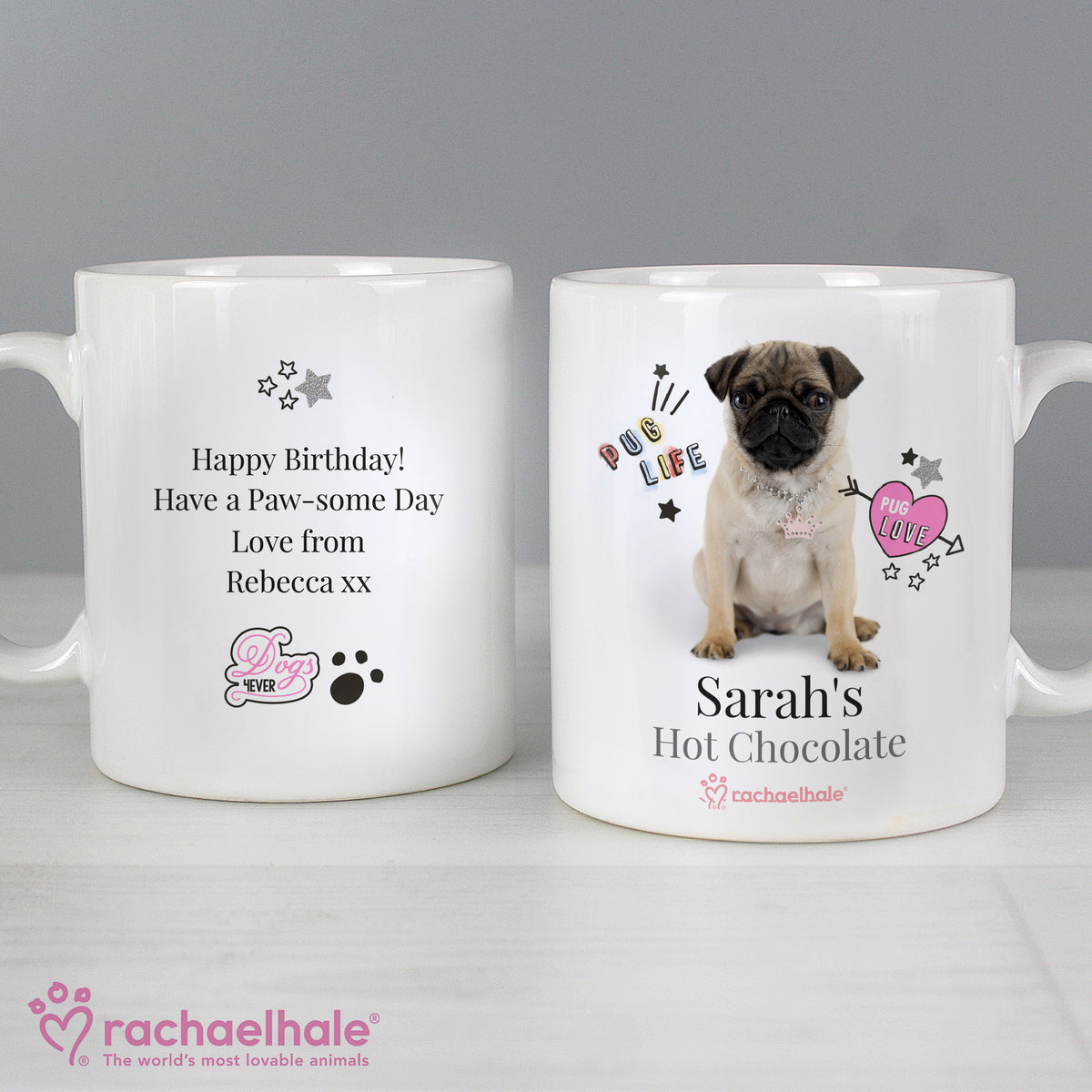 Personalised Rachael Hale Doodle Pug Mug for Christmas