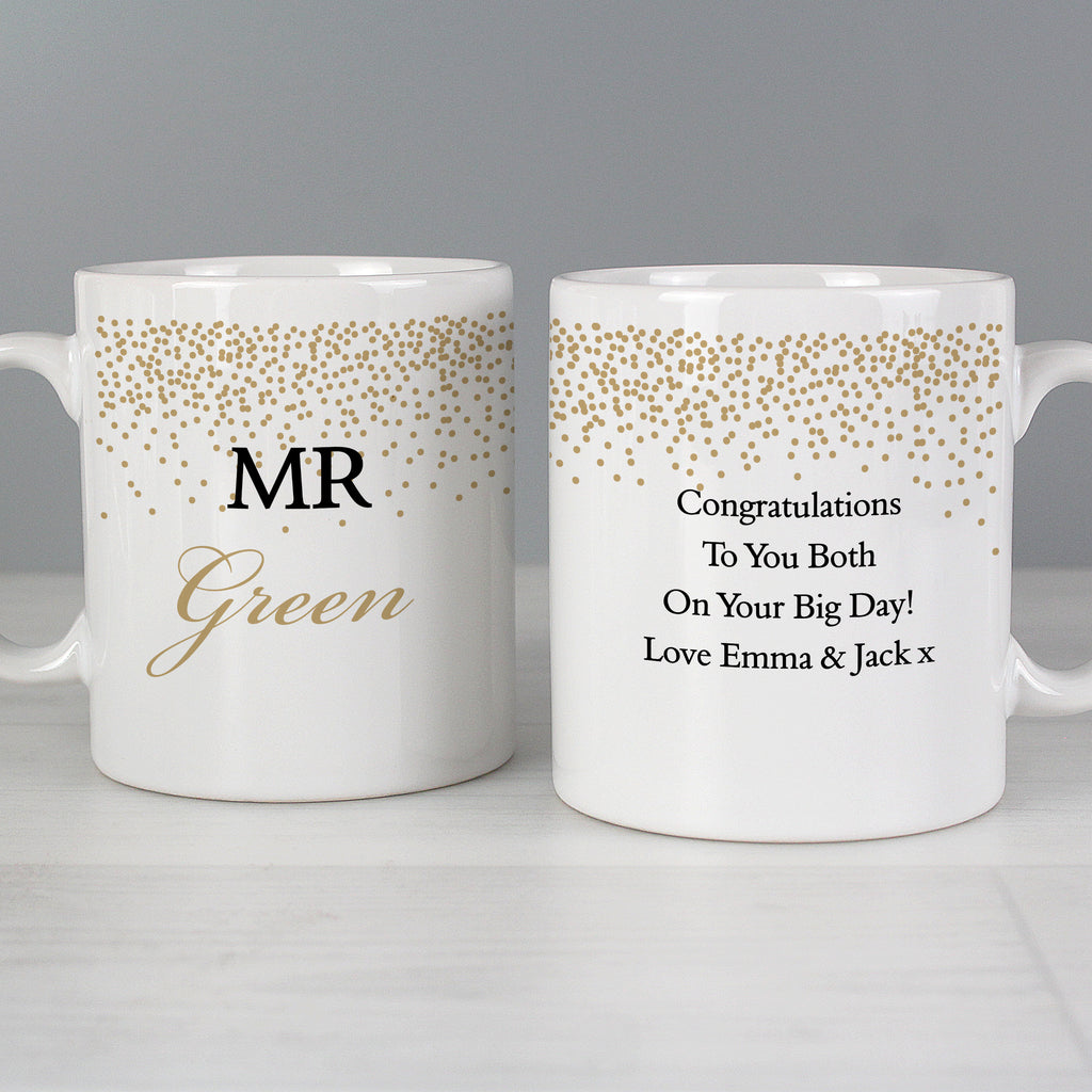Personalised Gold Confetti Wedding Mug Set | Wedding Gift