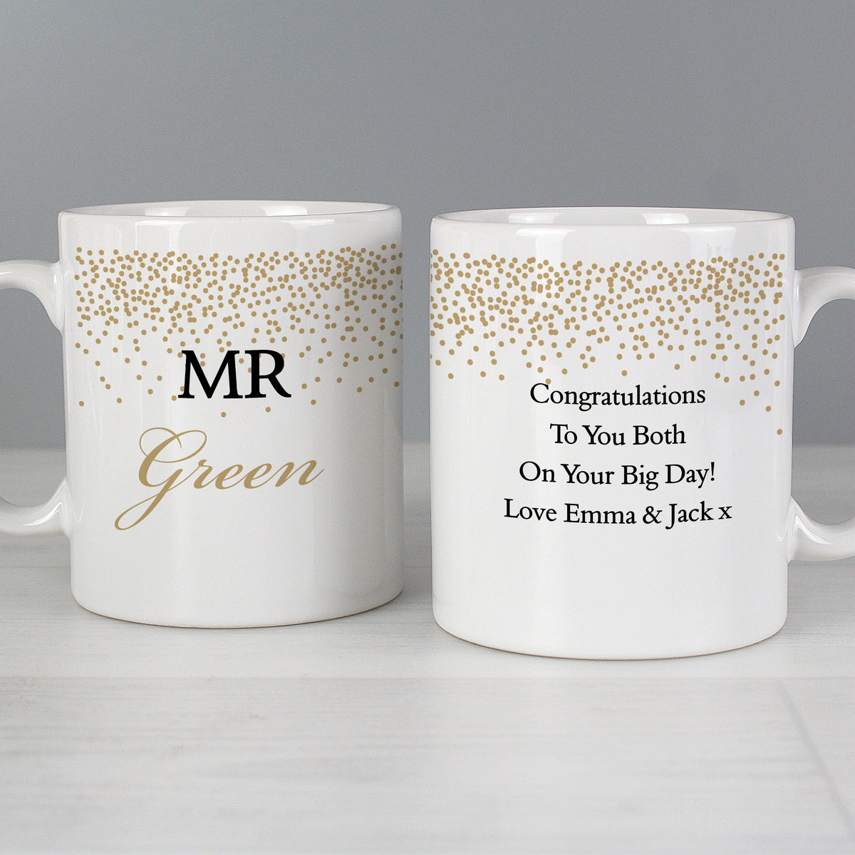 Personalised Gold Confetti Wedding Mug Set | Wedding Gift