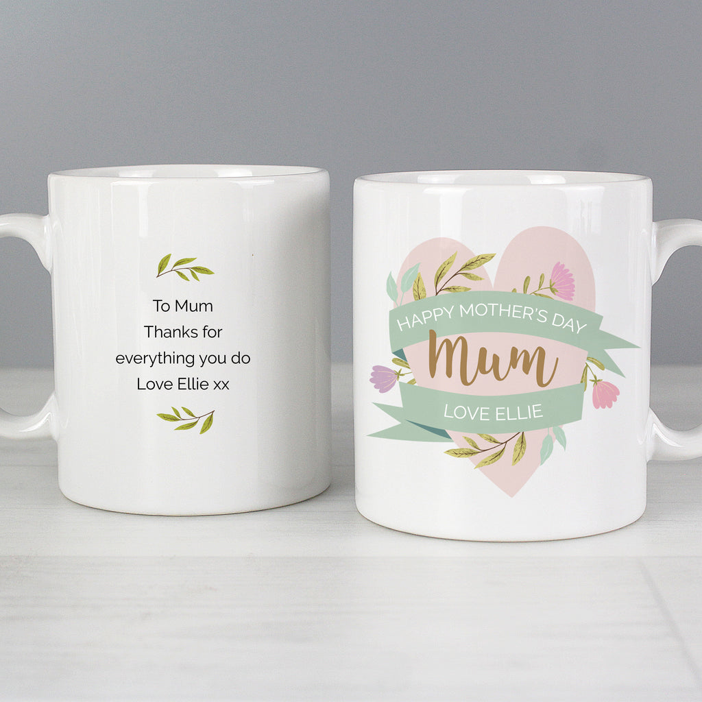 Personalised Floral Heart Mug for Mother's Day