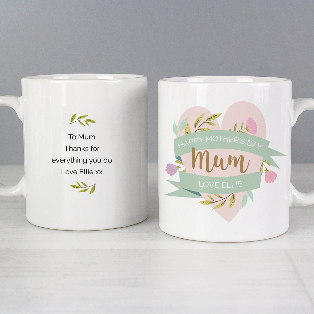 Personalised Floral Heart Mug for Mother's Day