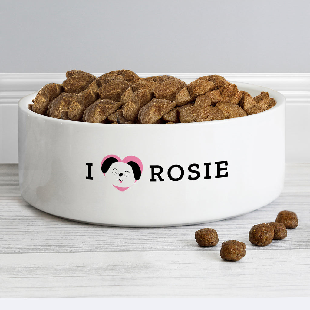 Personalised I Love my Dog - Cute Design 15cm Medium Ceramic White Pet Bowl | Pet Gifts | Inspired Creative Gifts