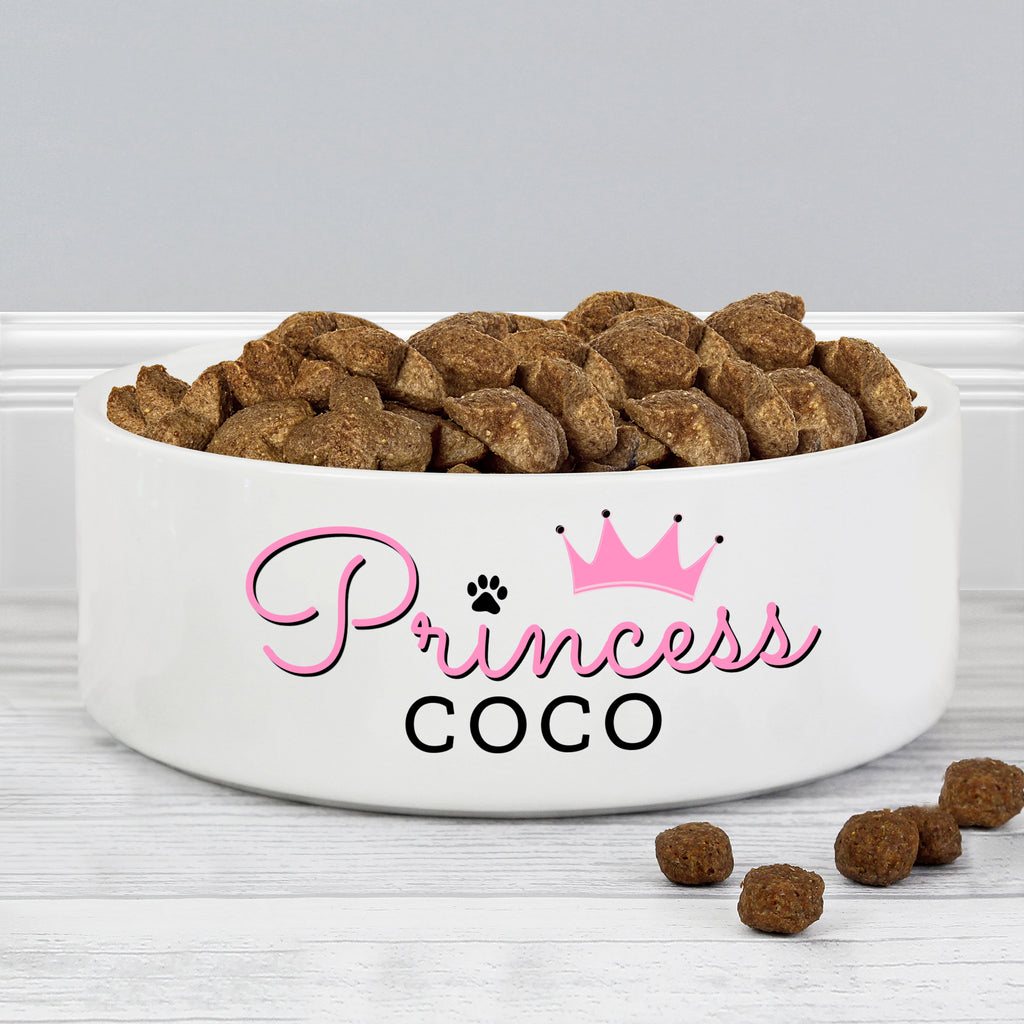 Personalised Princess 15cm Medium Ceramic White Pet Bowl | Gift for Pets