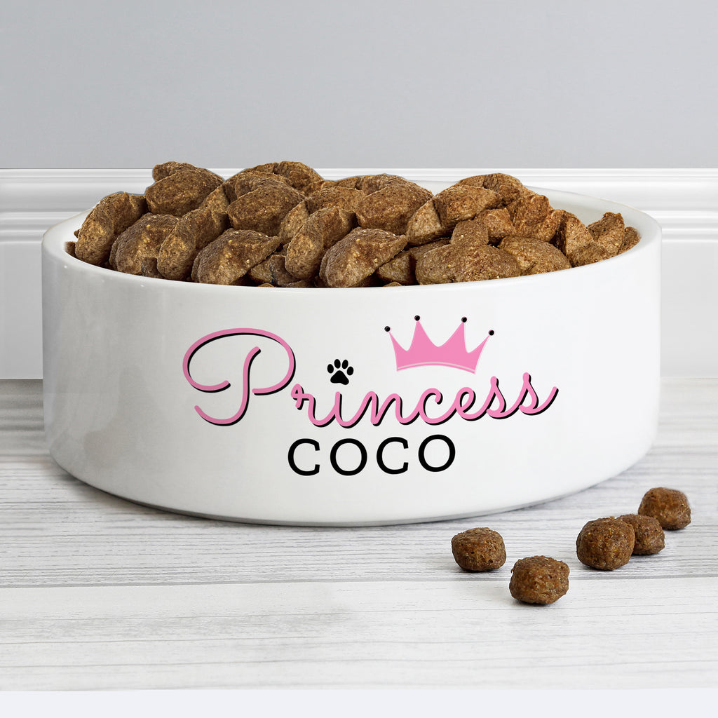 Personalised Princess 15cm Medium Ceramic White Pet Bowl | Gift for Pets