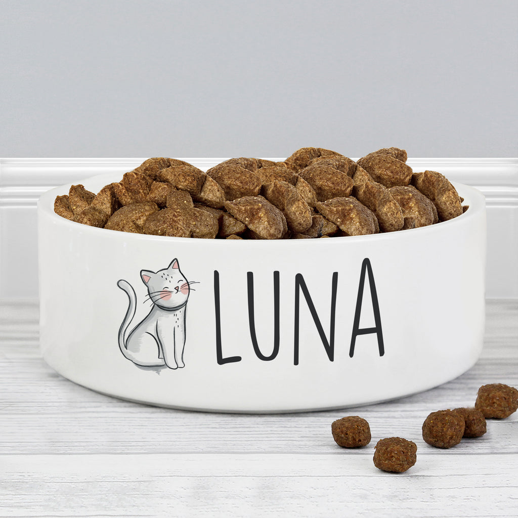 Personalised Scribble Cat 15cm Medium Pet Bowl | Pet Gifts
