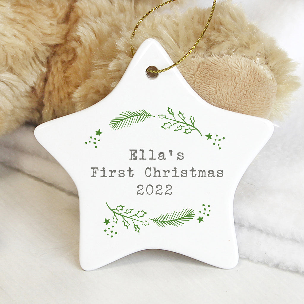 Personalised Christmas Holly Ceramic Star Decoration -  - Inspired Creative Gifts