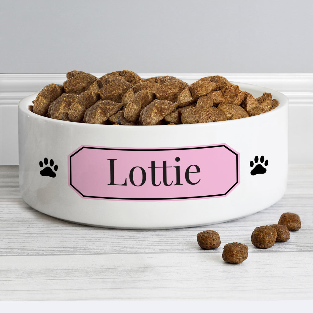 Personalised Pink Plaque 15cm Medium Pet Bowl | Pet Gifts