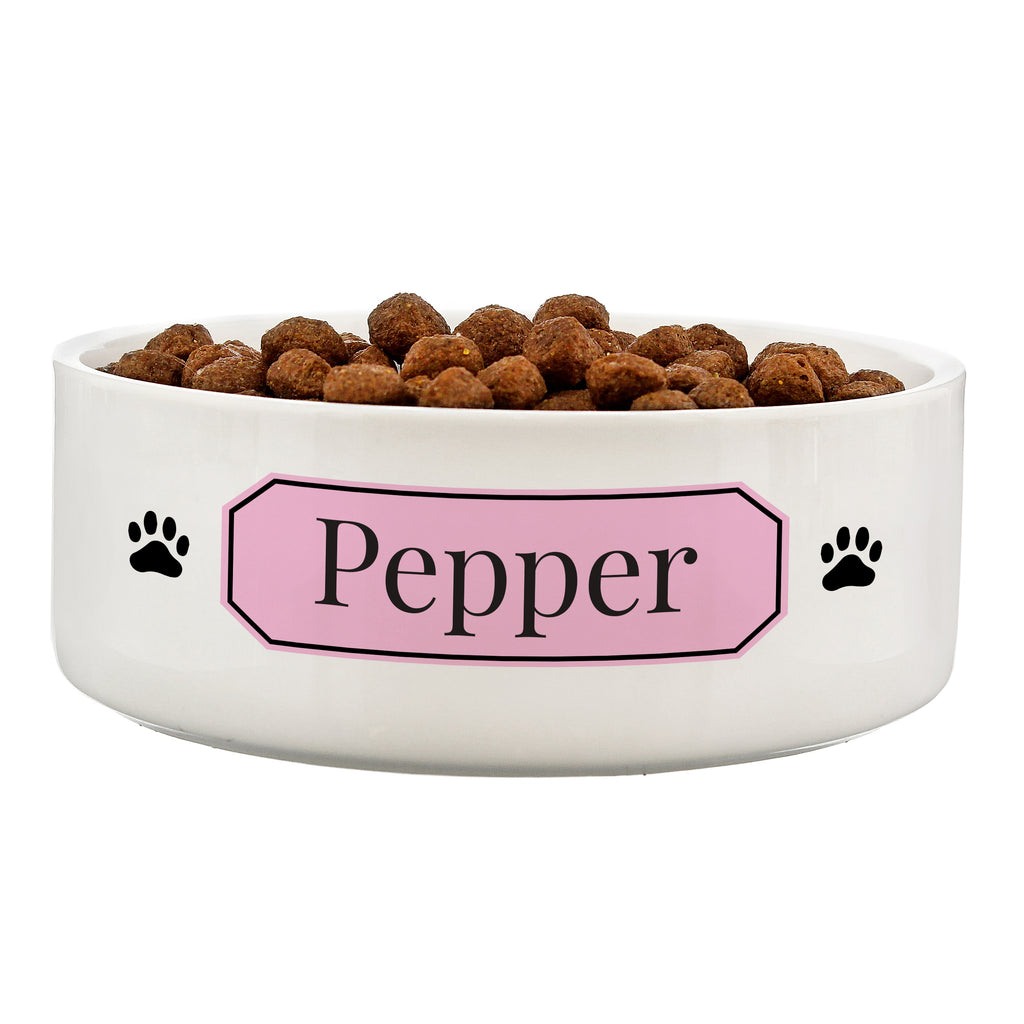 Personalised Pink Plaque 15cm Medium Pet Bowl | Pet Gifts