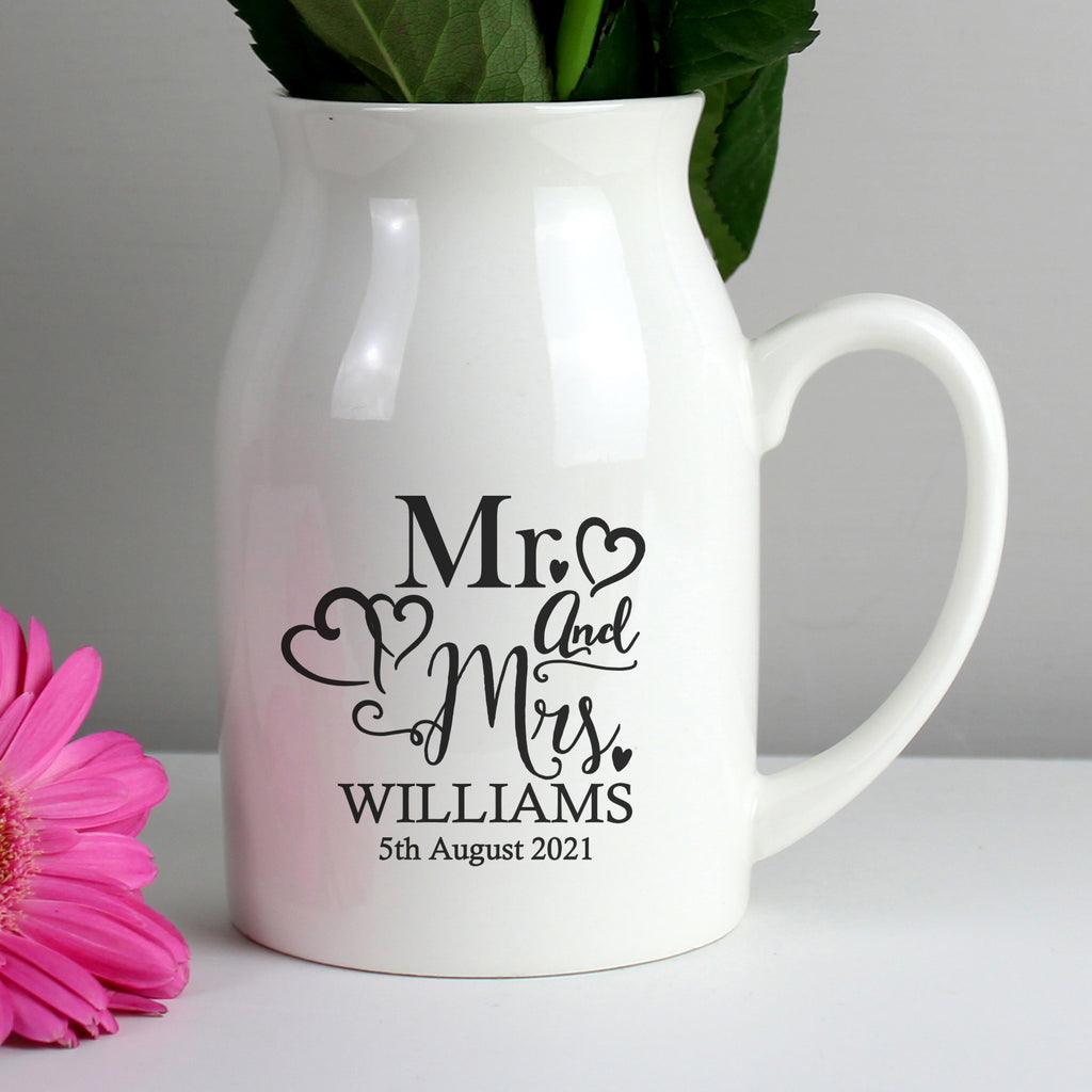 Personalised Mr & Mrs Flower Jug Vase for Wedding