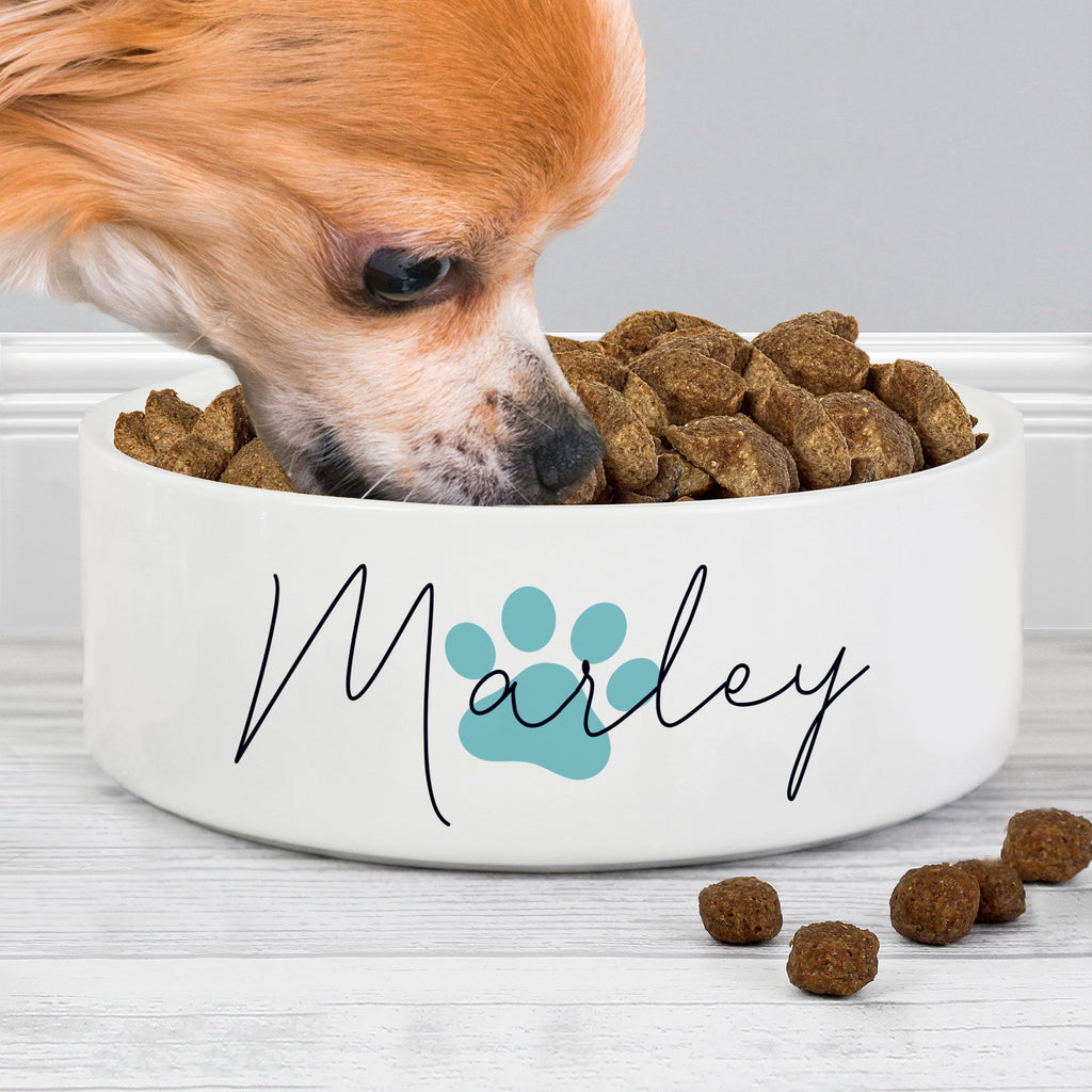 Personalised Blue Paw Print Name 15cm Medium Pet Bowl | Pet Gifts | Inspired Creative Gifts
