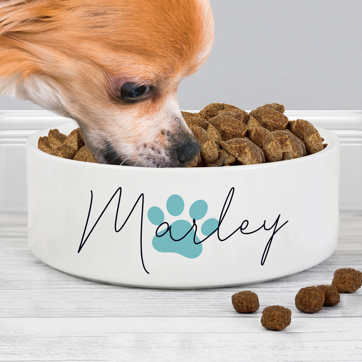 Personalised Blue Paw Print Name 15cm Medium Pet Bowl | Pet Gifts | Inspired Creative Gifts