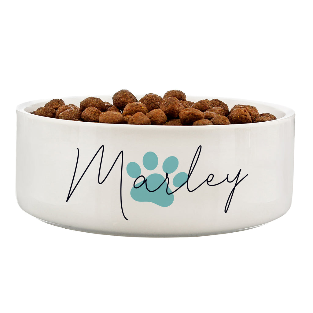 Personalised Blue Paw Print Name 15cm Medium Pet Bowl | Pet Gifts | Inspired Creative Gifts