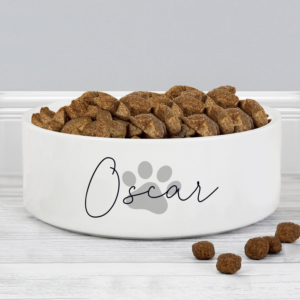 Personalised Grey Paw Print Name 15cm Medium Pet Bowl | Pet Gifts | Inspired Creative Gifts