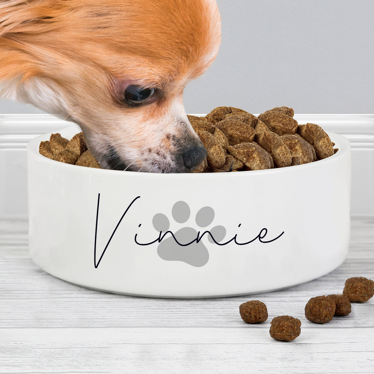 Personalised Grey Paw Print Name 15cm Medium Pet Bowl | Pet Gifts | Inspired Creative Gifts