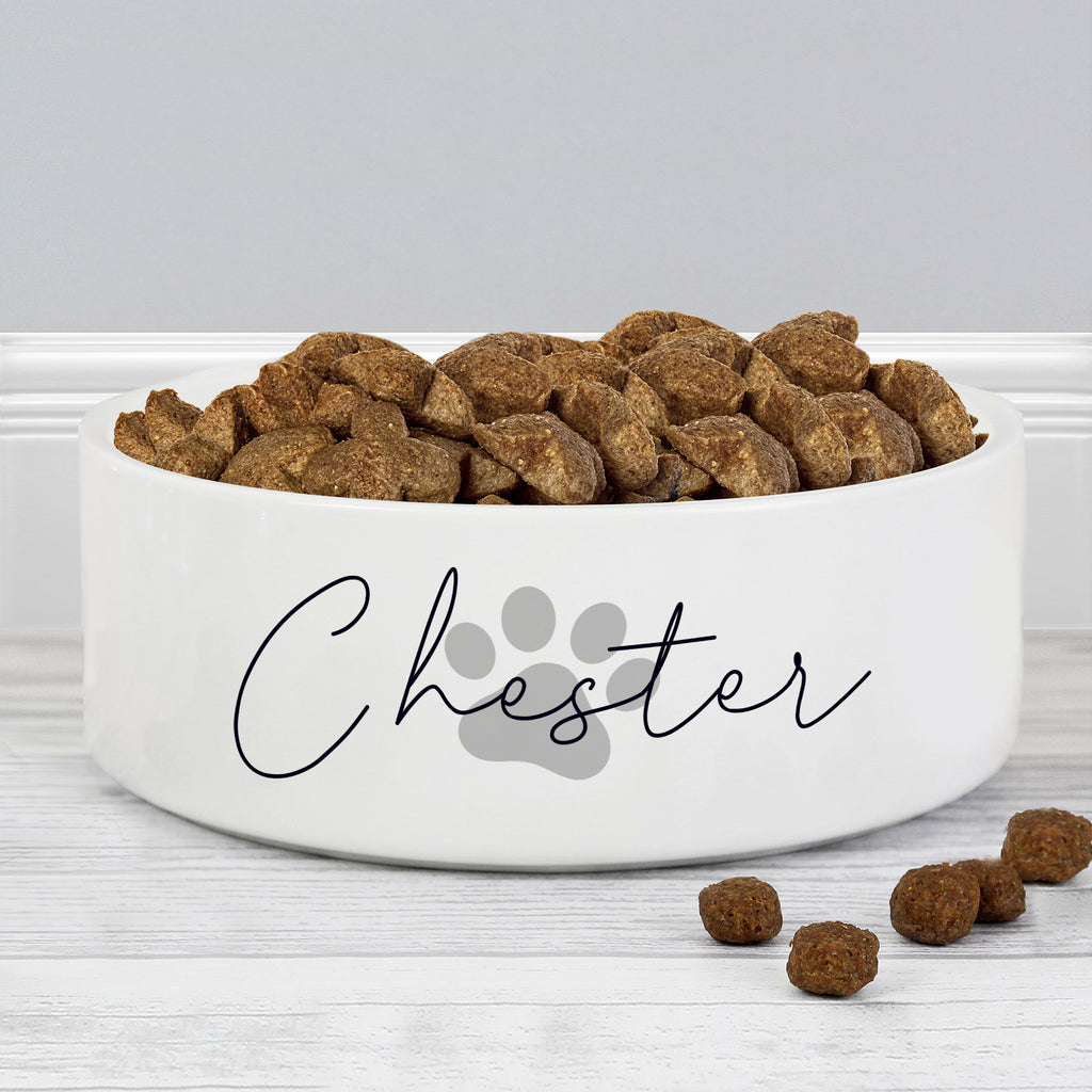 Personalised Grey Paw Print Name 15cm Medium Pet Bowl | Pet Gifts | Inspired Creative Gifts