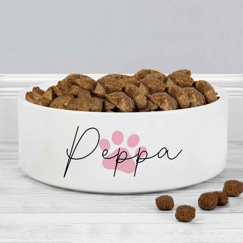 Personalised Pink Paw Print Name 15cm Medium Pet Bowl | Pet Gifts | Inspired Creative Gifts