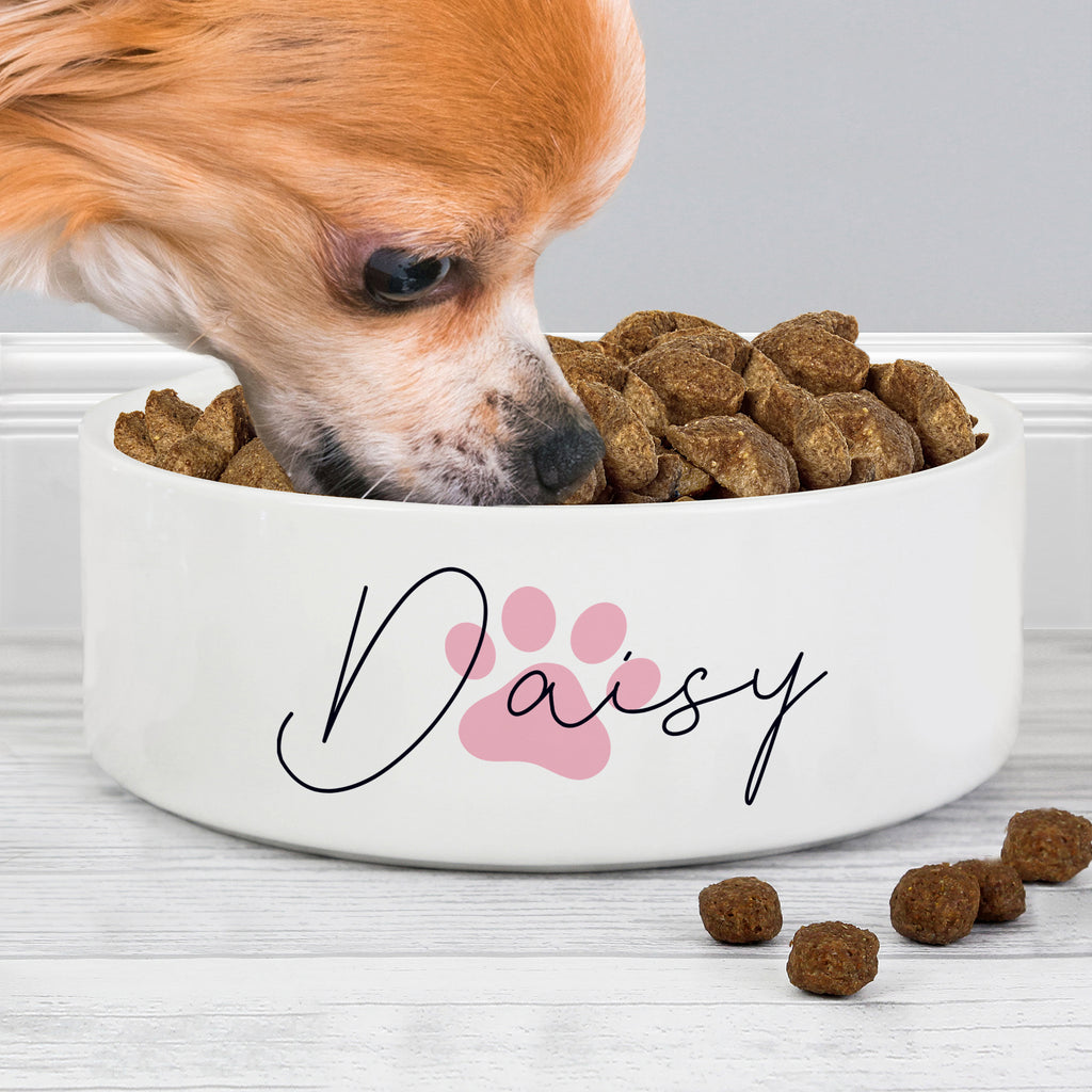 Personalised Pink Paw Print Name 15cm Medium Pet Bowl | Pet Gifts | Inspired Creative Gifts