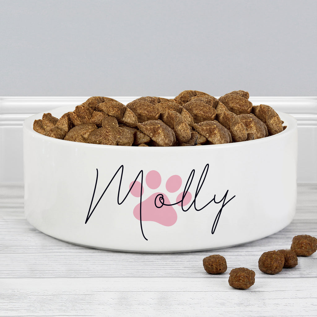 Personalised Pink Paw Print Name 15cm Medium Pet Bowl | Pet Gifts | Inspired Creative Gifts