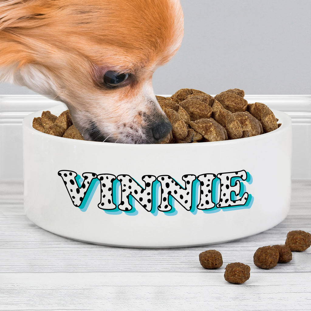 Personalised Blue Spots Name 15cm Medium Pet Bowl | Pet Gifts