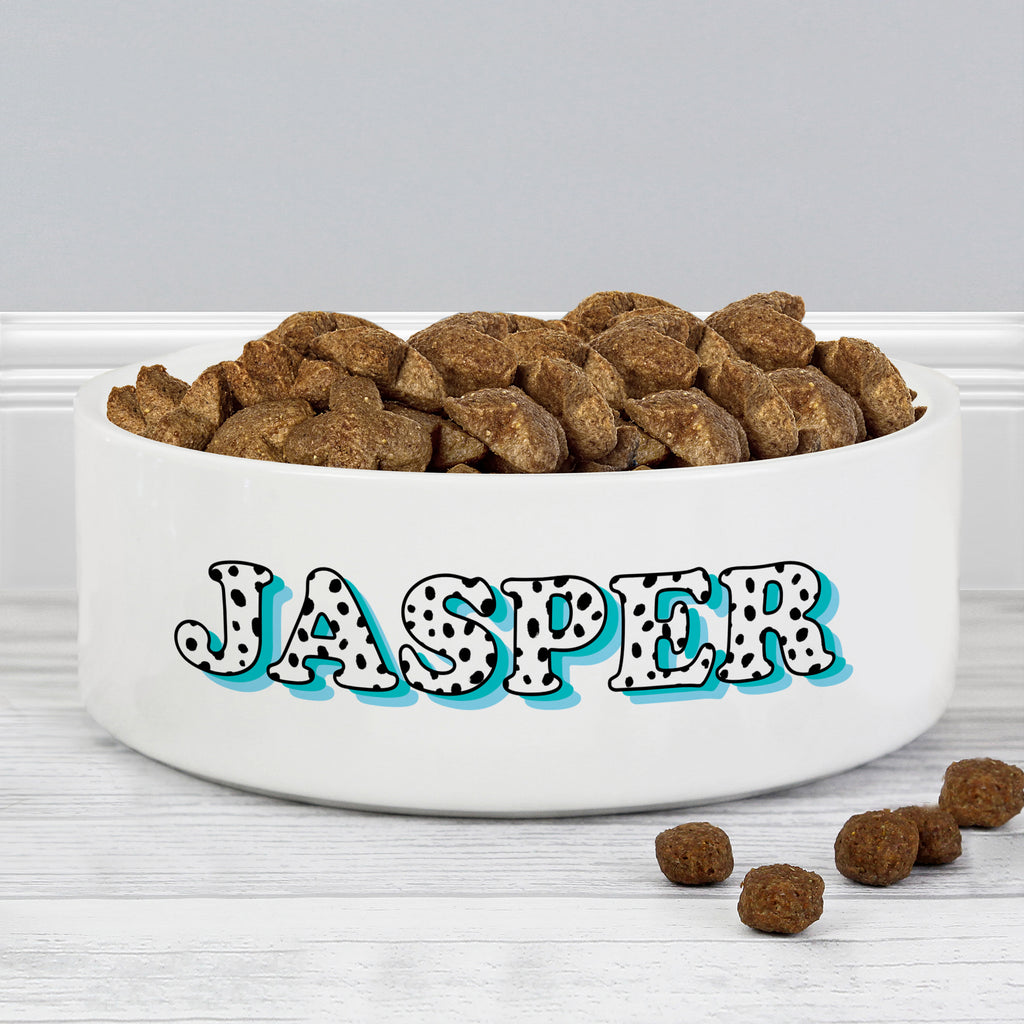 Personalised Blue Spots Name 15cm Medium Pet Bowl | Pet Gifts