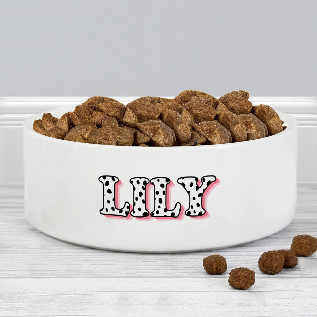Personalised Pink Spots Name 15cm Medium Pet Bowl | Pet Gifts