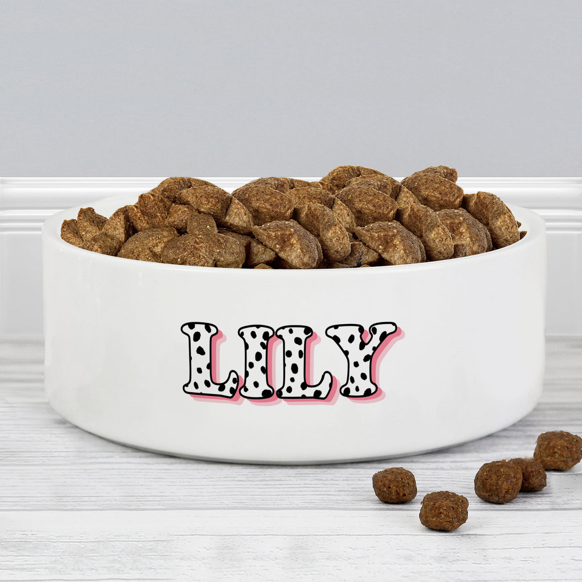 Personalised Pink Spots Name 15cm Medium Pet Bowl | Pet Gifts