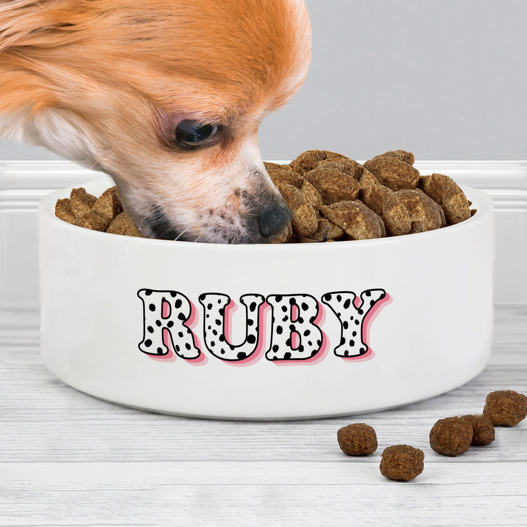 Personalised Pink Spots Name 15cm Medium Pet Bowl | Pet Gifts
