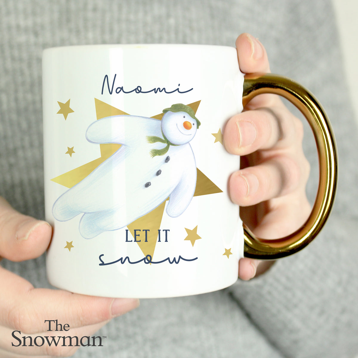 Personalised The Snowman Let it Snow Gold Handed Mug | Christmas Gift