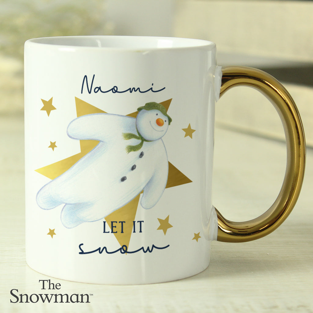 Personalised The Snowman Let it Snow Gold Handed Mug | Christmas Gift