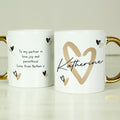 Personalised Hearts Gold Handled Mug for Wedding