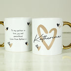 Personalised Hearts Gold Handled Mug for Wedding