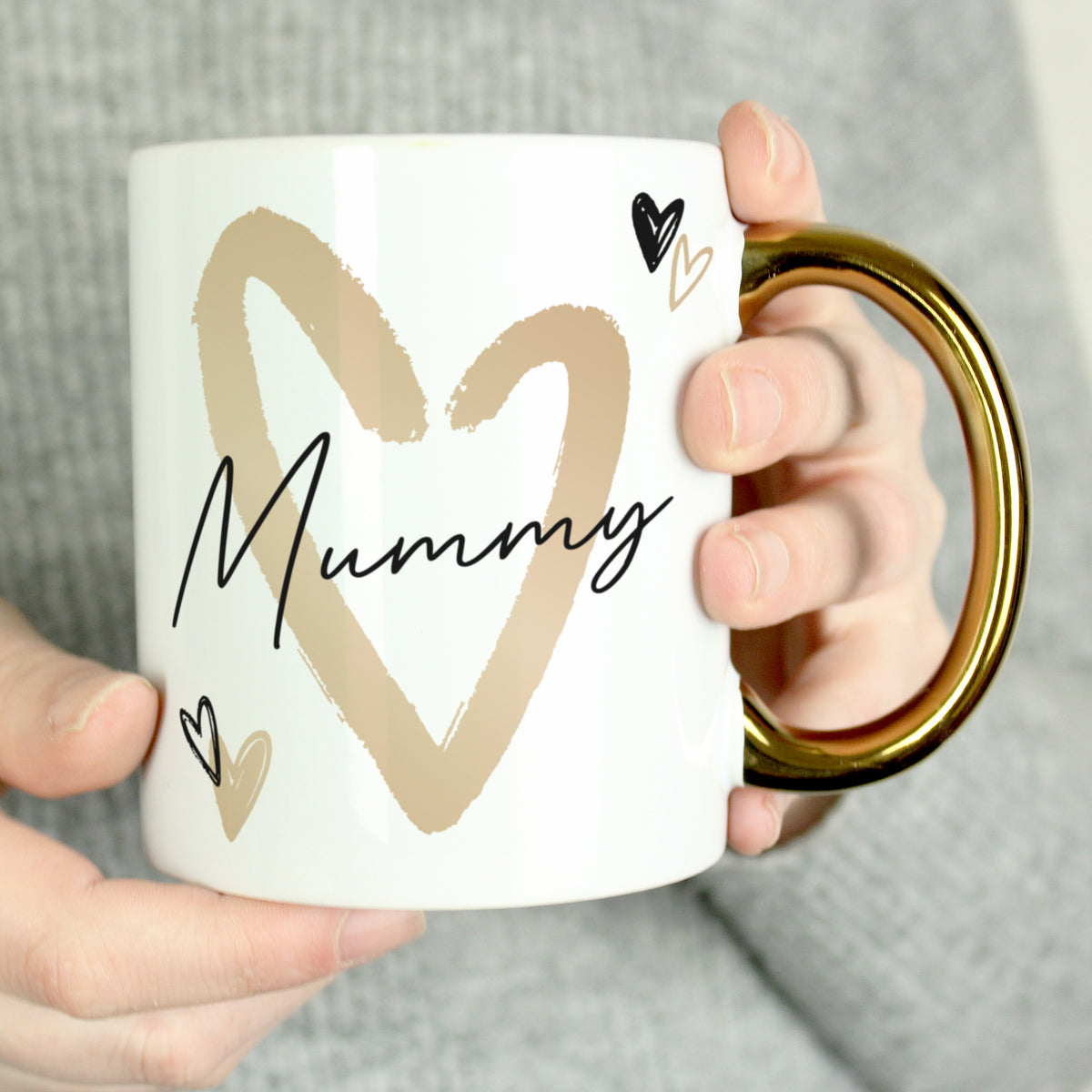 Personalised Hearts Gold Handled Mug for Wedding