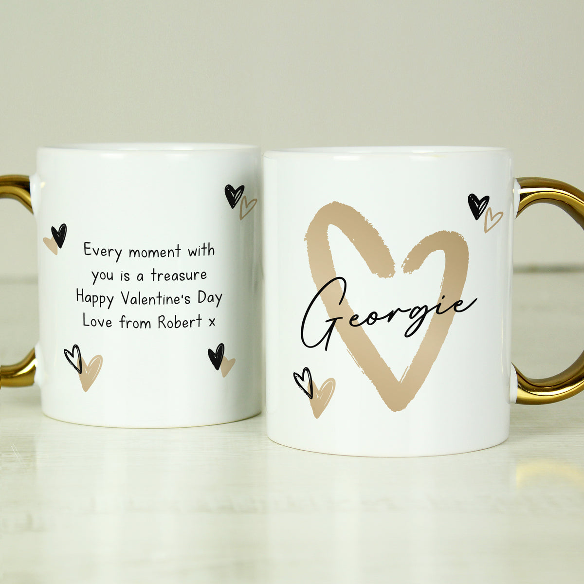 Personalised Hearts Gold Handled Mug for Wedding