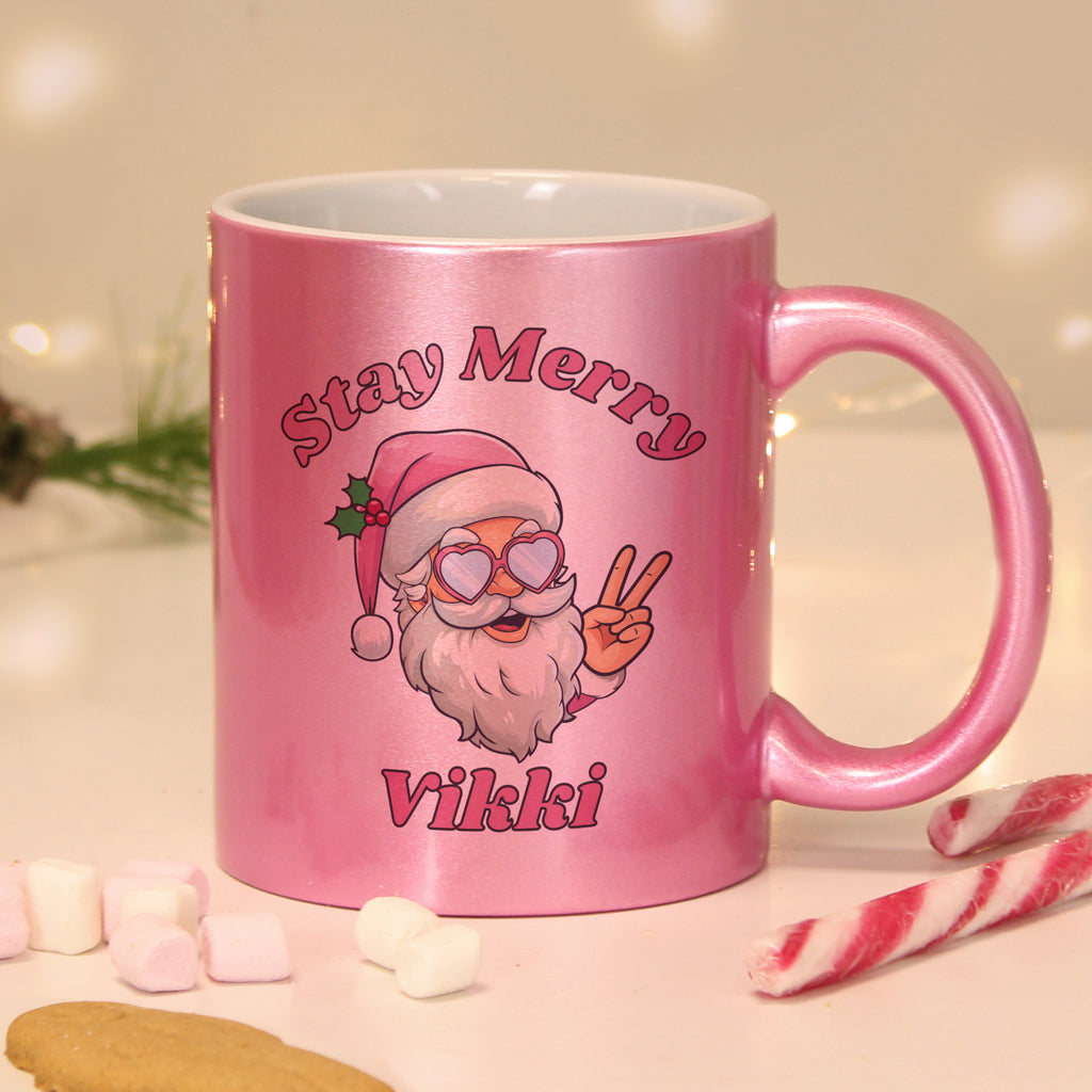 Personalised Stay Merry Santa Pink Mug for Christmas