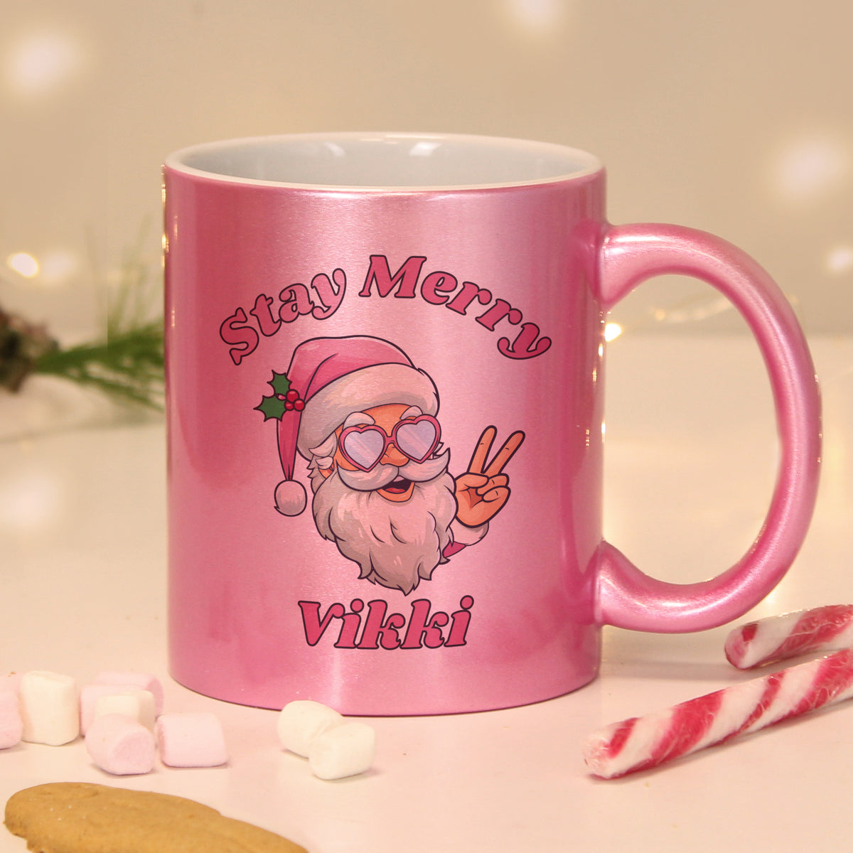 Personalised Stay Merry Santa Pink Mug for Christmas