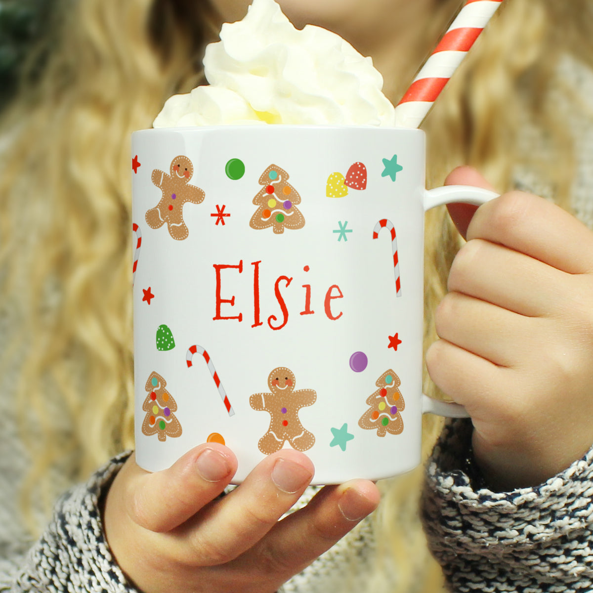 Personalised Gingerbread Pattern Plastic Mug for Christmas