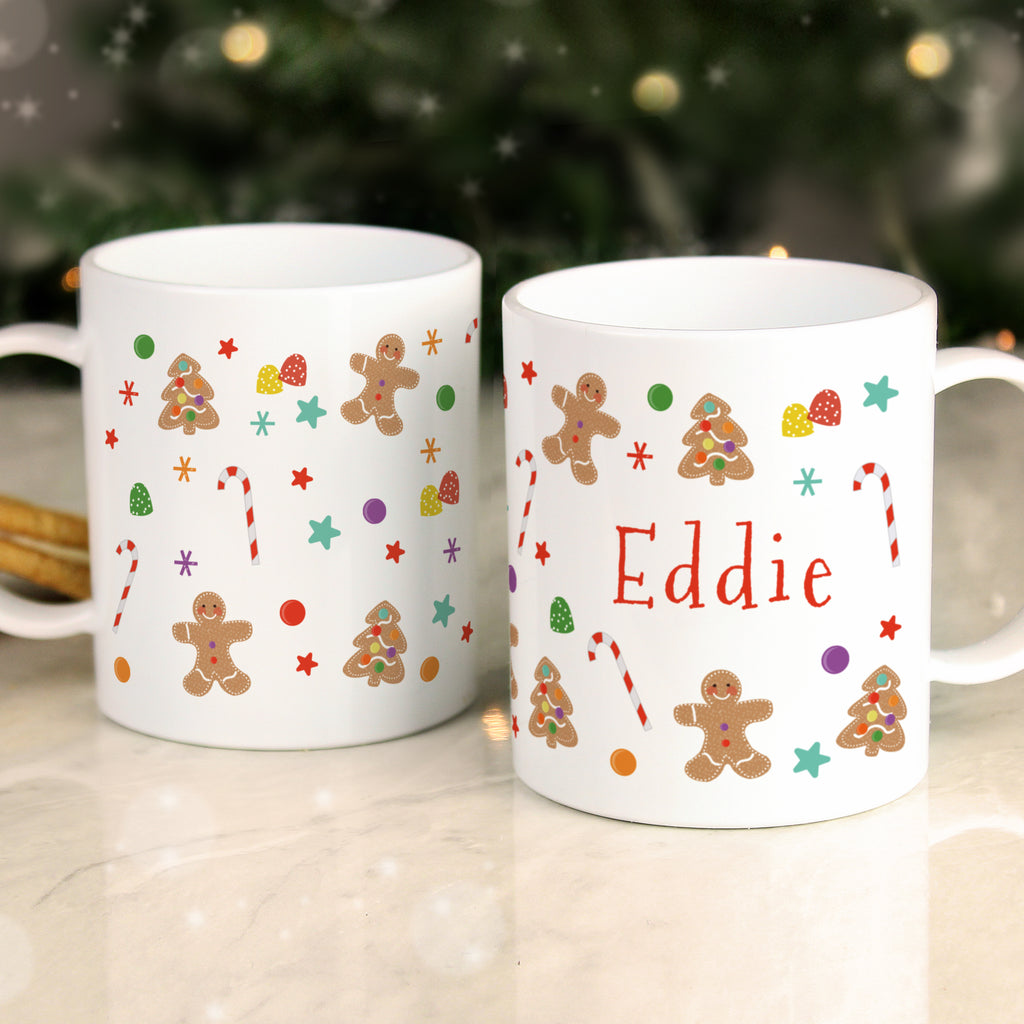 Personalised Gingerbread Pattern Plastic Mug for Christmas