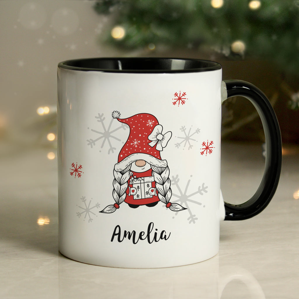 Personalised Gonk Family Black Handled Christmas Mug - Girl | Christmas Gift