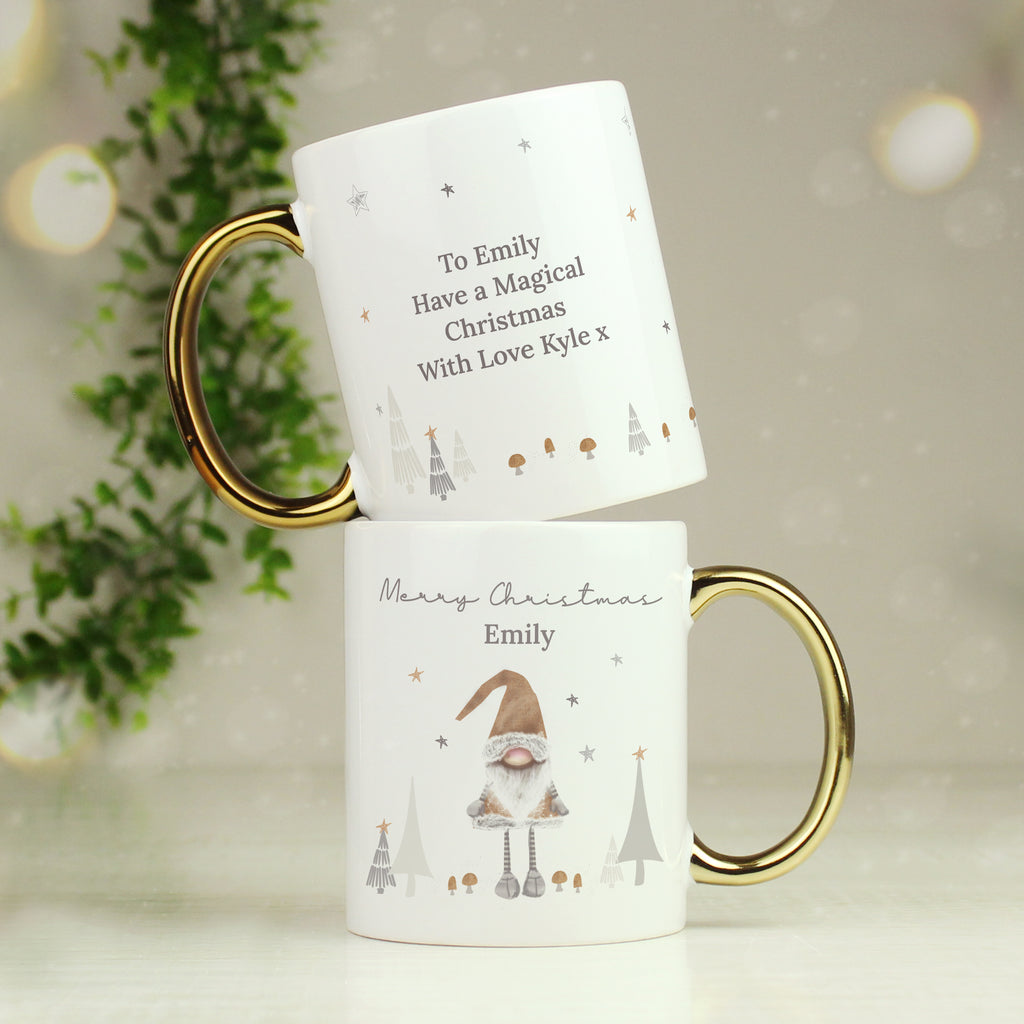 Personalised Christmas Gonk Gold Handed Mug for Christmas