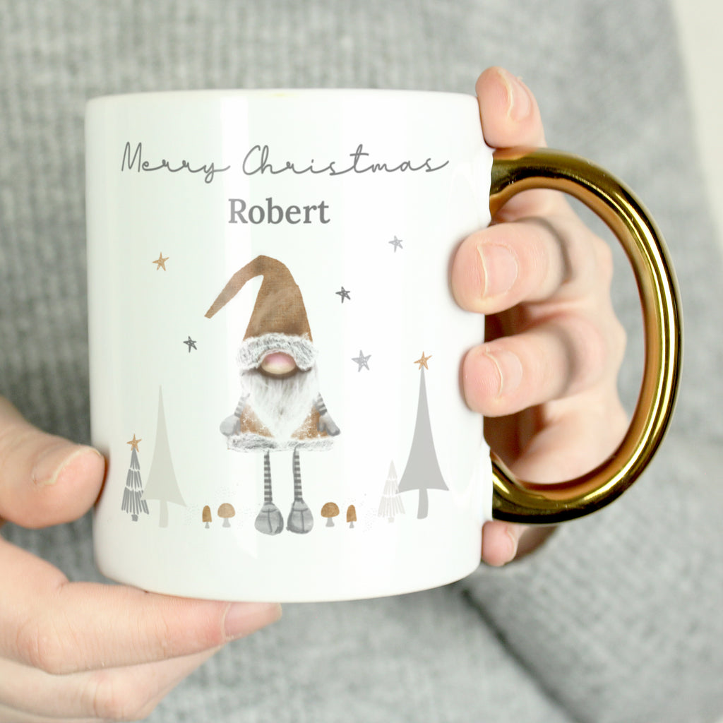 Personalised Christmas Gonk Gold Handed Mug for Christmas