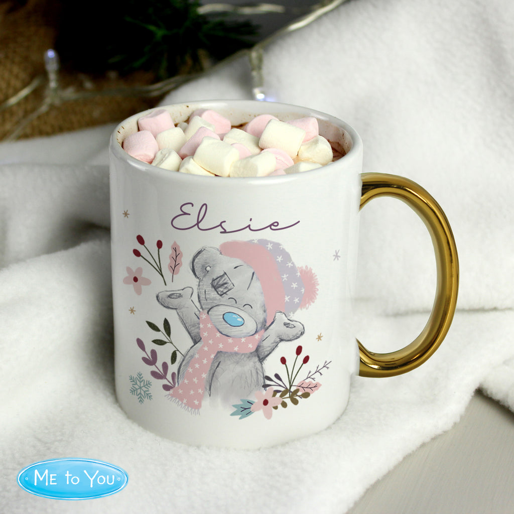Personalised Me to You Cosy Winter Gold Handled Mug for Christmas