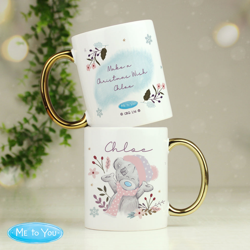 Personalised Me to You Cosy Winter Gold Handled Mug for Christmas