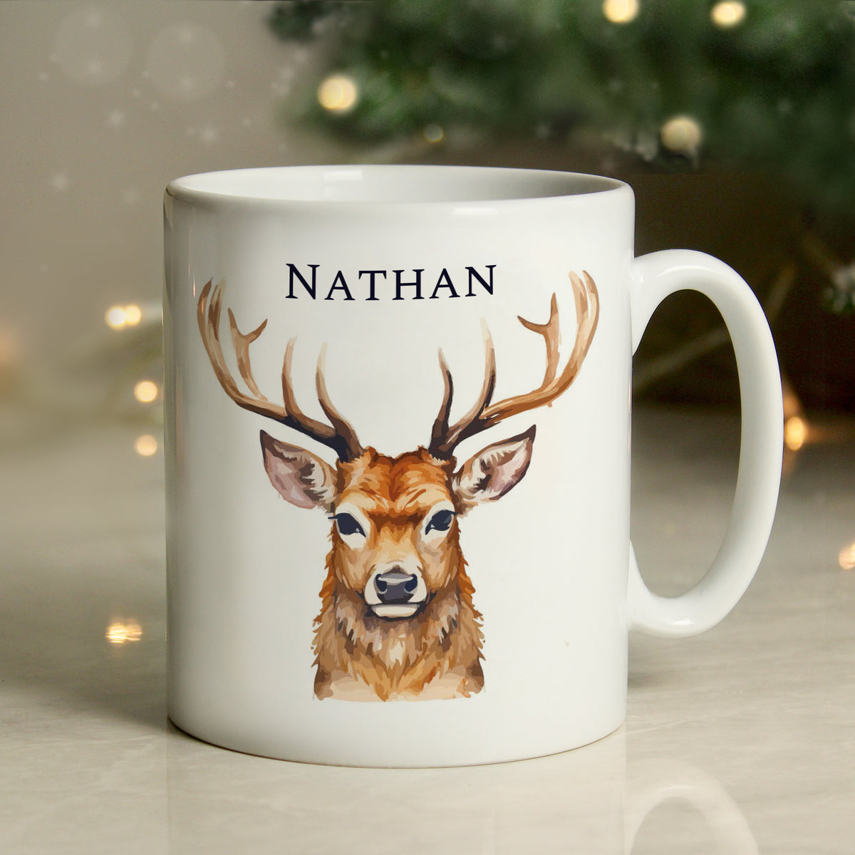 Personalised Watercolour Stag Mug for Christmas