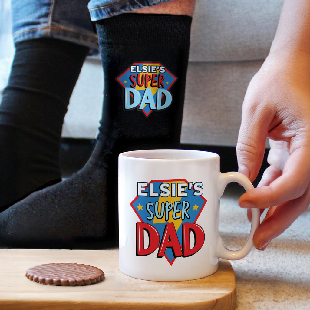Personalised Super Dad Mug & Socks Set | Father's Day Gift
