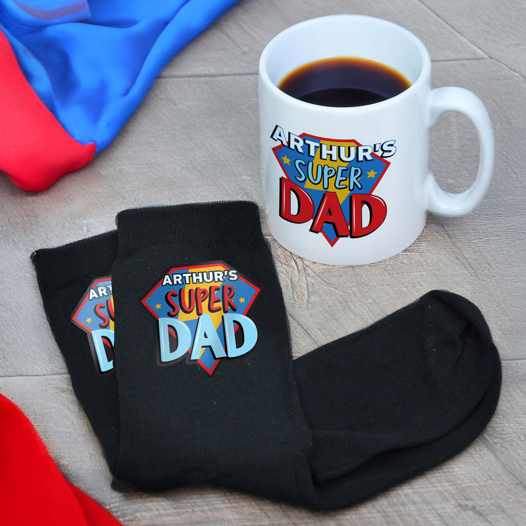 Personalised Super Dad Mug & Socks Set | Father's Day Gift