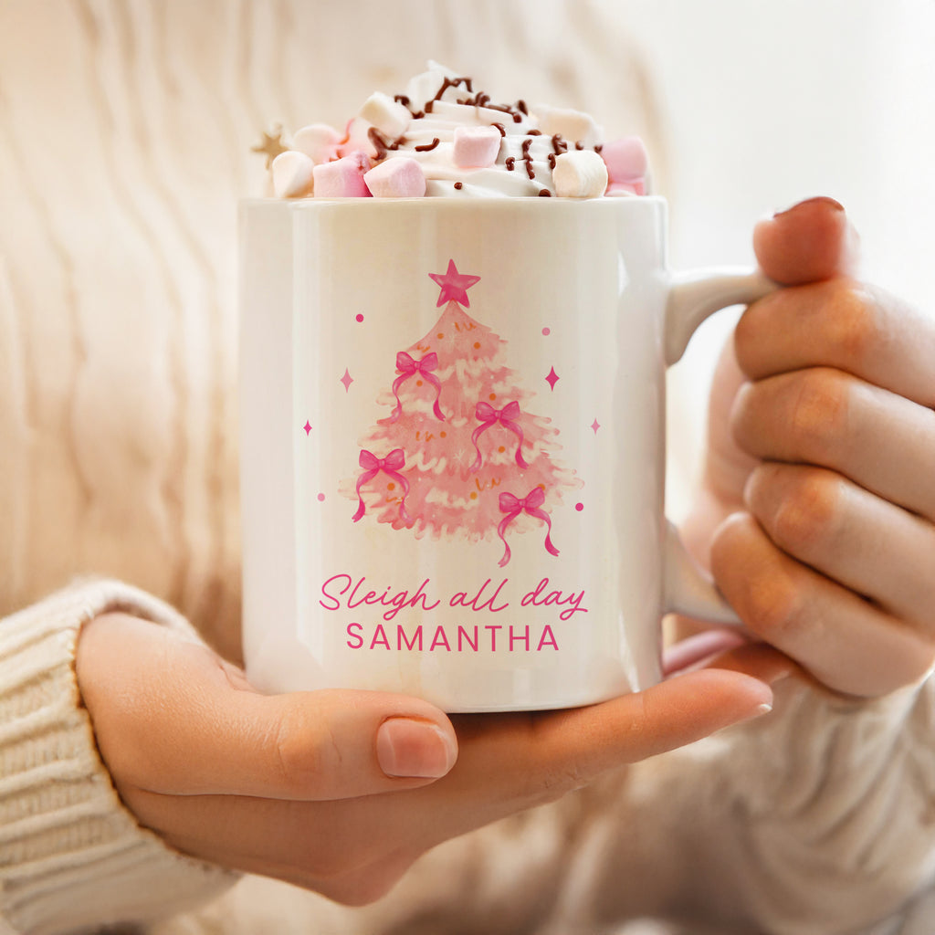 Personalised Pink Christmas Tree Mug for Christmas