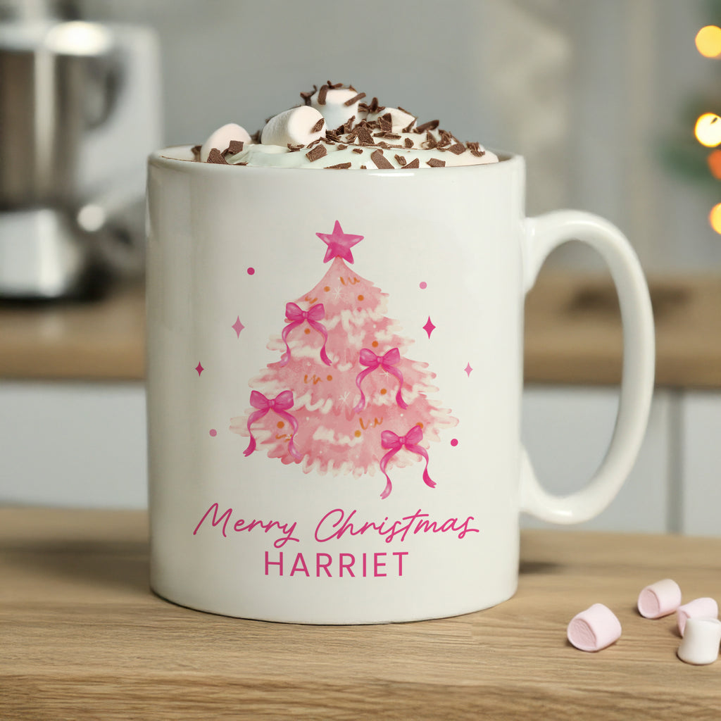 Personalised Pink Christmas Tree Mug for Christmas