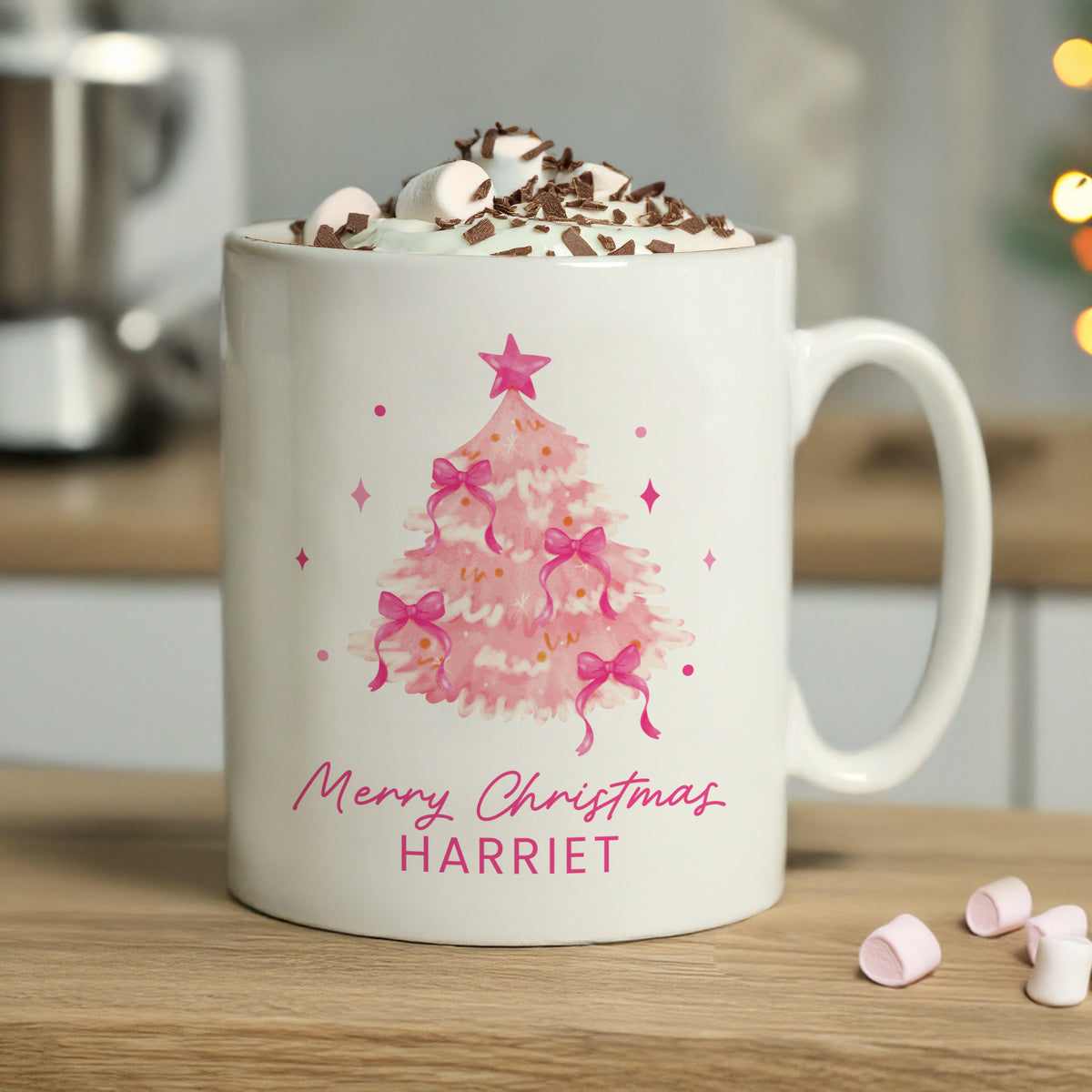 Personalised Pink Christmas Tree Mug for Christmas