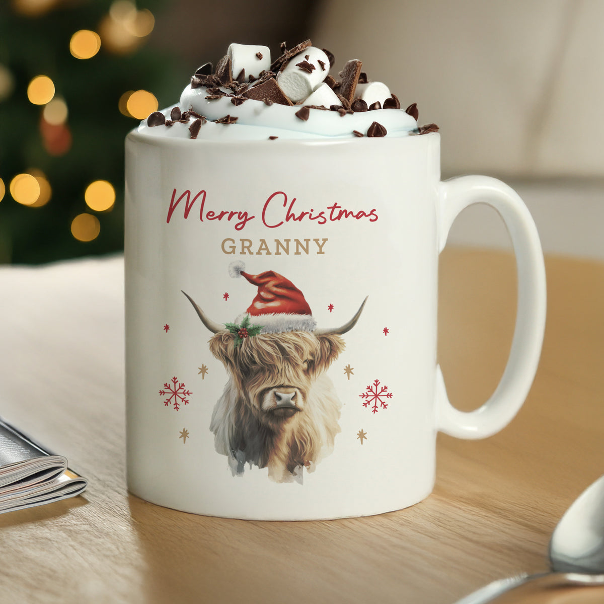 Personalised Highland Cow Christmas Mug for Christmas
